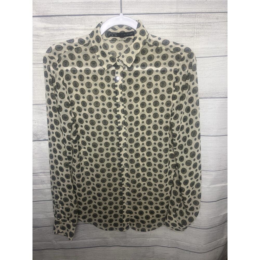 Zara Women's Button-Down Long Sleeve Blouse, Geometric Print Size Medium